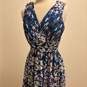 Matthew Williamson Blue Multi-Print V-Neck Mini Dress